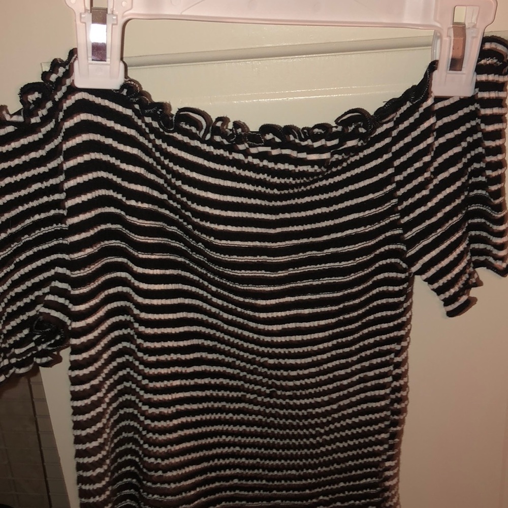 Black and white off the shoulder shirt